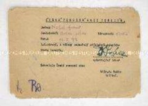 Bescheinigung über eine ärztliche Untersuchung sowie die Auszahlung von 500,- Kronen (tschechisch) an einen ehemaligen Häftling des KZ Theresienstadt