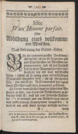 Idée D'un Homme parfait. Oder Abbildung eines vollkommenen Menschen