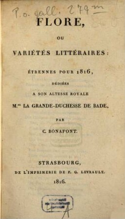 Flore, ou variétés littéraires : étrennes pour 1816
