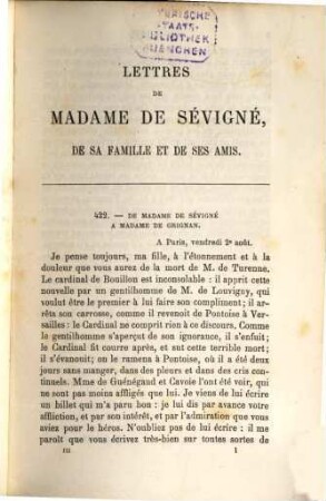 Lettres de Madame de Sévigné : De sa famille et de ses amis. Réimprimées sur la nouv.éd. publiée par M. Mommerqué dans la Collection des grands écrivains de la France. III