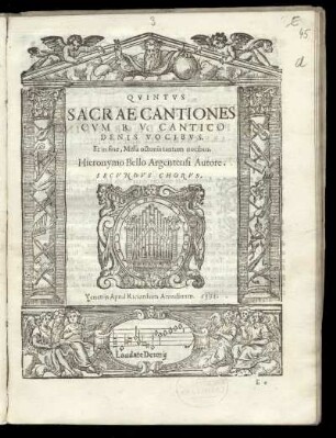 Girolamo Belli: Sacrae cantiones cum B. V. cantico denis vocibus. Quinto