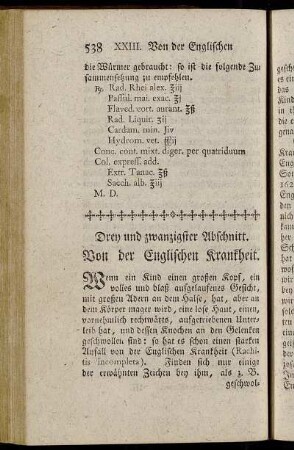 Drey und zwanzigster Abschnitt. Von der Englischen Krankheit.