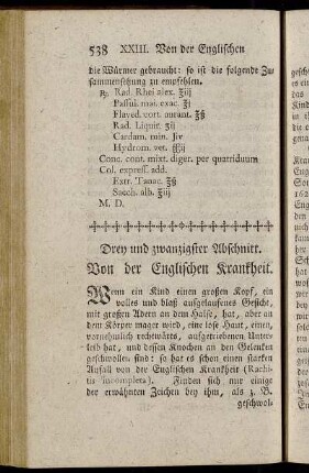 Drey und zwanzigster Abschnitt. Von der Englischen Krankheit.