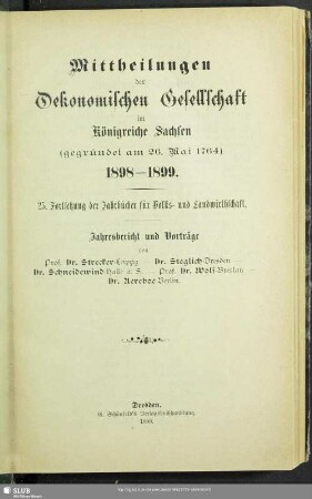 25.1898/99(1899): Mitteilungen der Ökonomischen Gesellschaft im Königreiche Sachsen