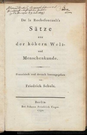 De la Rochefoucault's Sätze aus der höhern Welt- und Menschenkunde : Französisch und deutsch