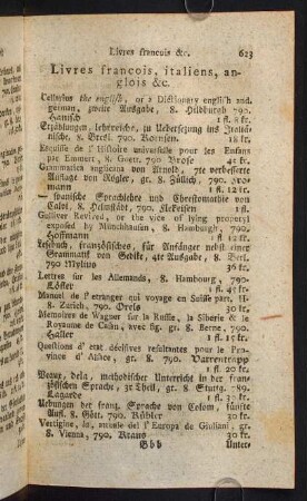 623-624, Livres francois, italiens, anglois &c.