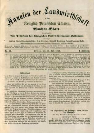 No. 31. Berlin, den 31. Juli 1861. I. Jahrgang.