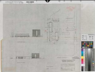 Münster (Münster) Landesuntersuchungsämter Nordrhein-Westfalen Ansichten, Lageplan 1957 1 : 200/500 59,5 x 70 Pause Staatshochbauamt Münster Regierung Münster Nr. 34047