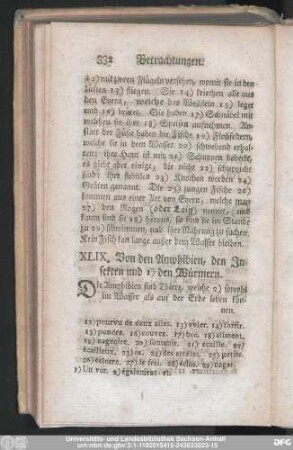 XLIX. Von den Amphibien, den Insekten und den Würmern.