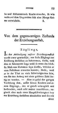 Von dem gegenwærtigen Zustande der Erziehungsanstalt