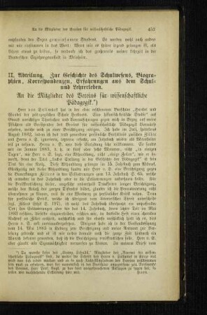 An die Mitglieder des Vereins für wissenschaftliche Pädagogik