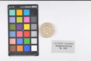 Siegler: Wiedenbrück, Stadt Überlieferungsart: Nachbildung. Stoff: Gips Farbe: ungefärbt Form: rund. Durchmesser: 30 mm Art: Typ: Umschrift: