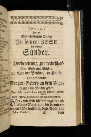 I. Vorbereitung zur rechtschaffenen Buße und Beichte.