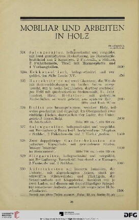 Mobiliar und Arbeiten in Holz (Nr. 324-350)