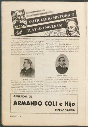 Noticiario histórico del teatro universal : para "Máscara"