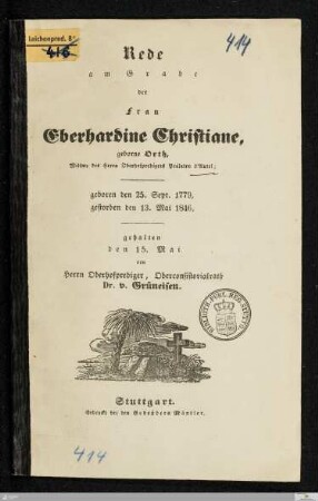 Rede am Grabe der Frau Eberhardine Christiane, geborne Orth, Wittwe des Herrn Oberhofpredigers Prälaten d'Autel : geboren den 25. Sept. 1779, gestorben den 13. Mai 1846