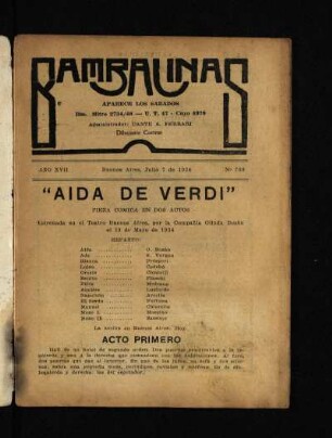 Aida de Verdi : pieza cómica en dos actos