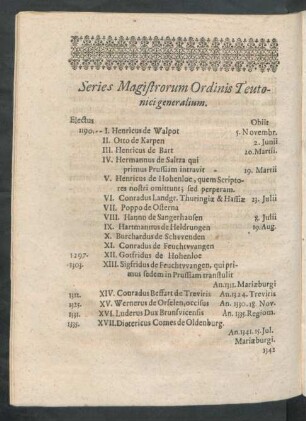 Series Magistrorum Ordinis Teutonici generalium.