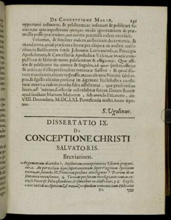 Dissertatio IX. De Conceptione Christi Salvatoris.