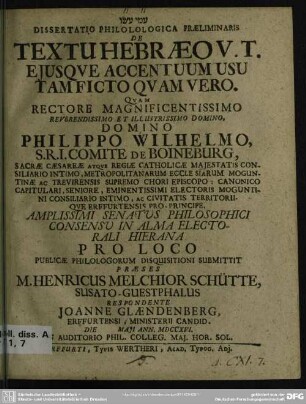 Dissertatio Philolologica [!] Praeliminaris De Textu Hebraeo V. T. Eiusque Accentuum Usu Tam Ficto Quam Vero