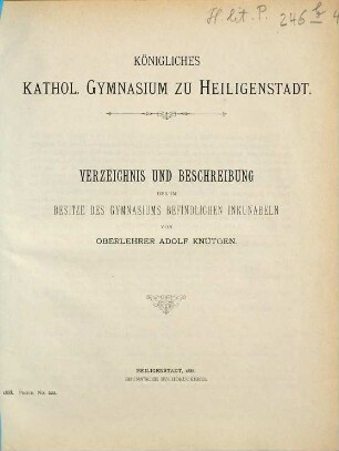 Bericht : über das Schuljahr .... 1887/88