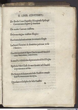 Is liber continet: De flenda Cruce Baptistae Rhegiensis episcopi : Carmen tam elegans qu[am] devotum
