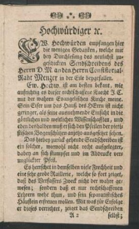 Hochwürdiger [et]c.