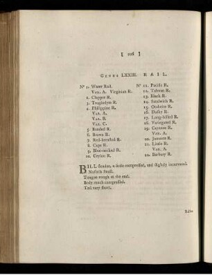 Genus LXXIII. Rail. [bis] Genus LXXV. Gallinue.