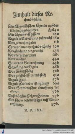 Innhalt dieses Rechenbüchlins