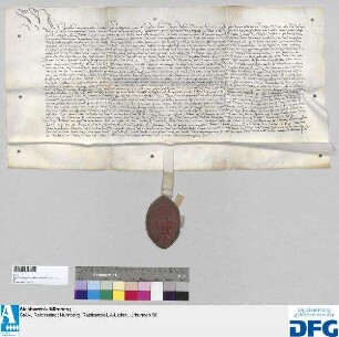Abt Sebaldus von Kloster St. Aegydien zu Nürnberg vidimiert die Urkunde des römischen Königs Wenzel vom 31. August 1376.