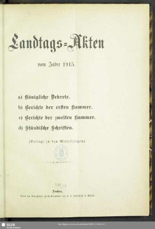 1915,Beil.: Landtags-Akten / Königliche Dekrete