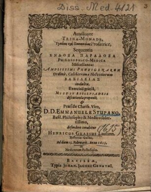 Sequentia Endoxa Paradoxa Philosophico-Medica Miscellanea