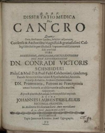 Dissertatio Medica De Cancro