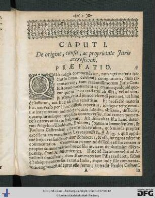 Caput I. De origine, causa, ac proprietate Juris accrescendi.