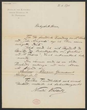 Brief an B. Schott's Söhne : 31.05.1901