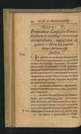 Caput V. Proponitur Confessio Pontificiorum de moribus Clericorum corruptissimis, impiissimis in genere ...