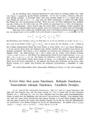 Weitere Sätze über ganze Functionen. Rationale Functionen. Transcendente rationale Functionen. Unendliche Produkte
