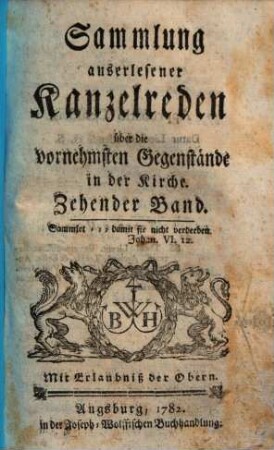 Sammlung auserlesener Kanzelreden über die vornehmsten Gegenstände in der Kirche, 10