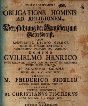 Philosophumena de obligatione hominis ad religionem