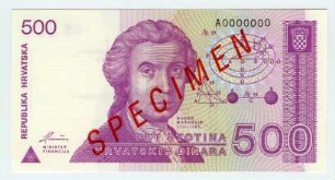 Kroatische Nationalbank: 500 Dinar 1991 Probe