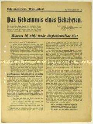 Flugschrift der Deutschen Erneuerungs-Gemeinde gegen die SPD und Aufruf zur Wahl der völkisch-sozialen Bewegung in den Reichstag am 4. Mai 1924