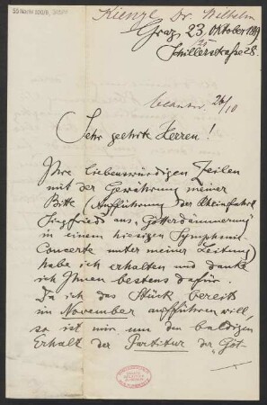 Brief an B. Schott's Söhne : 23.10.1889