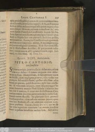 Epist. XCIX. Mediolanum. Petro Cantonio, Iurisconsulto.