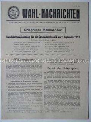 Wahlzeitung der SED-Ortsgruppe Memmendorf zu den Gemeindewahlen 1946