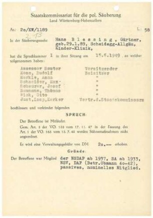 Blessing, Hans