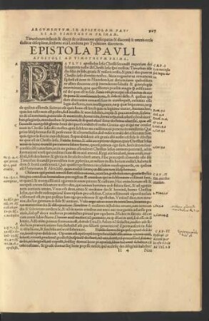 Epistola Pauli Apostoli Ad Timotheum Prima.