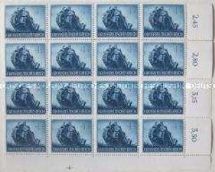 Unvollständiger Bogen mit 16 Sondermarken aus dem Wehrmachtssatz Nr. 2 zum Heldengedenktag 1944 - Motiv: Kettenradfahrzeug