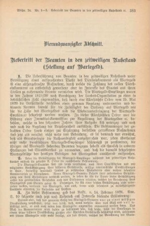 Vierundzwanzigster Abschnitt. Uebertritt der Beamten in den zeitweiligen Ruhestand (Stellung auf Wartegeld).