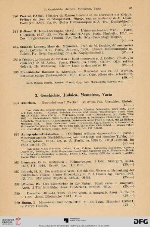 3. Geschichte, Judaica, Memoiren, Varia (Nr. 584-614)