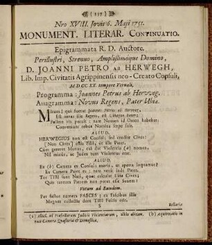 Nro XVIII. Jovis 6. Maji 1751.